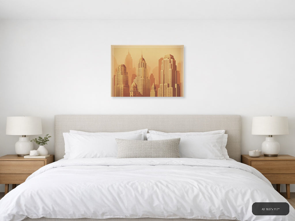 Vintage Art Deco Skyline - Golden City Towers Wall Art — A3 / Bedroom