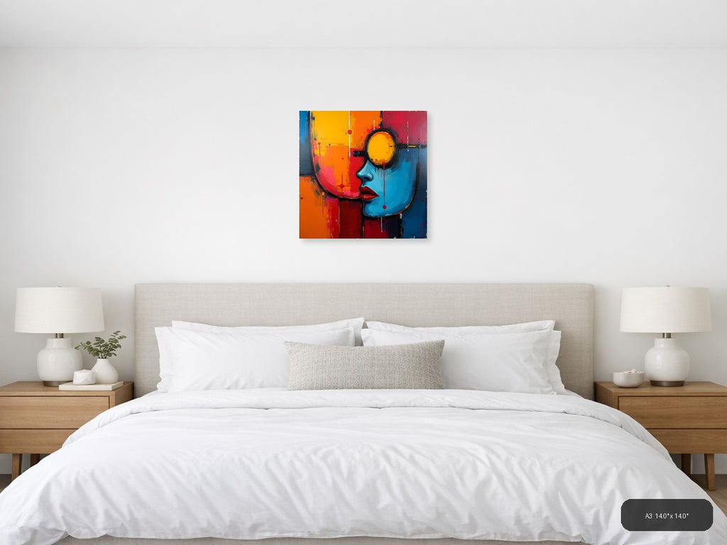 Colorful Abstract Face Profile Yellow Eye Wall Art — A3 / Bedroom