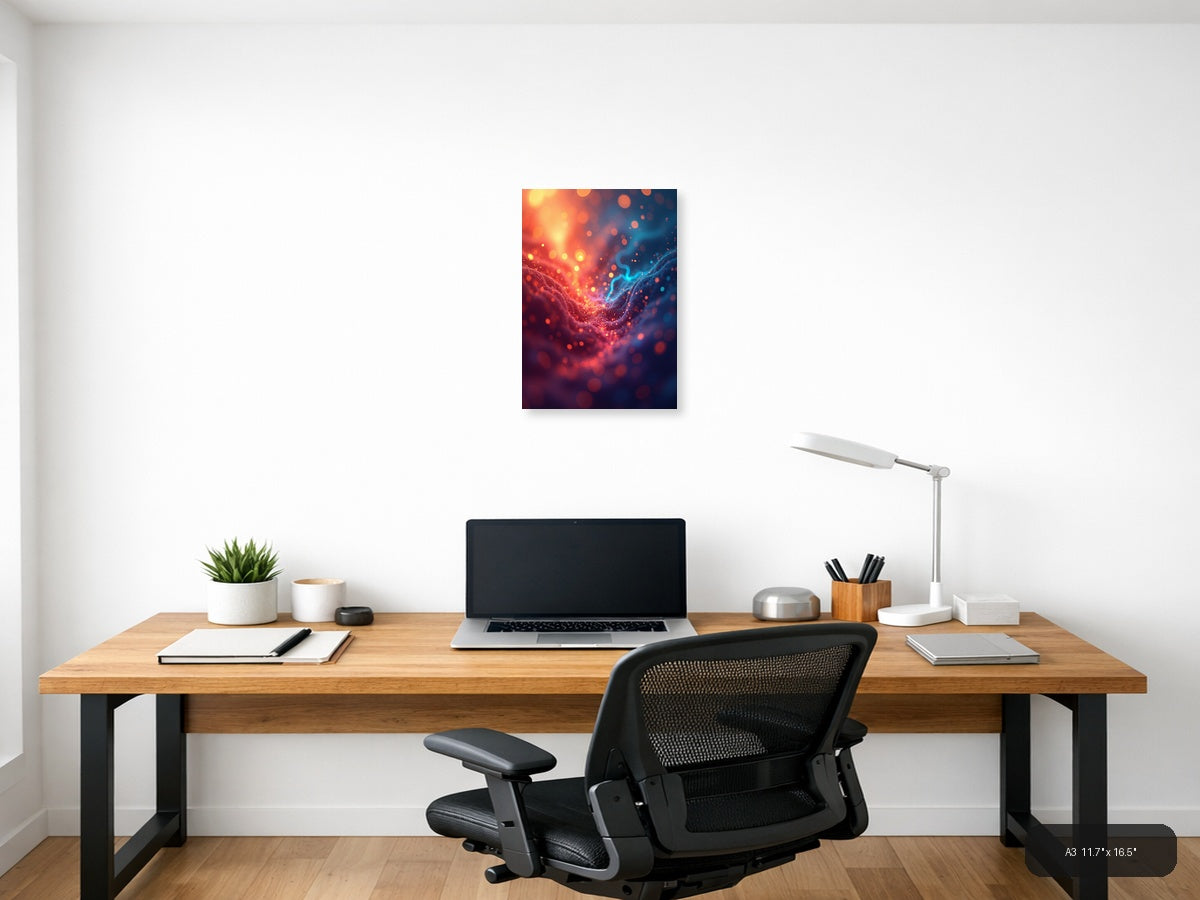 Abstract Glowing Energy Wave Red Blue Wall Art — A3 / Office