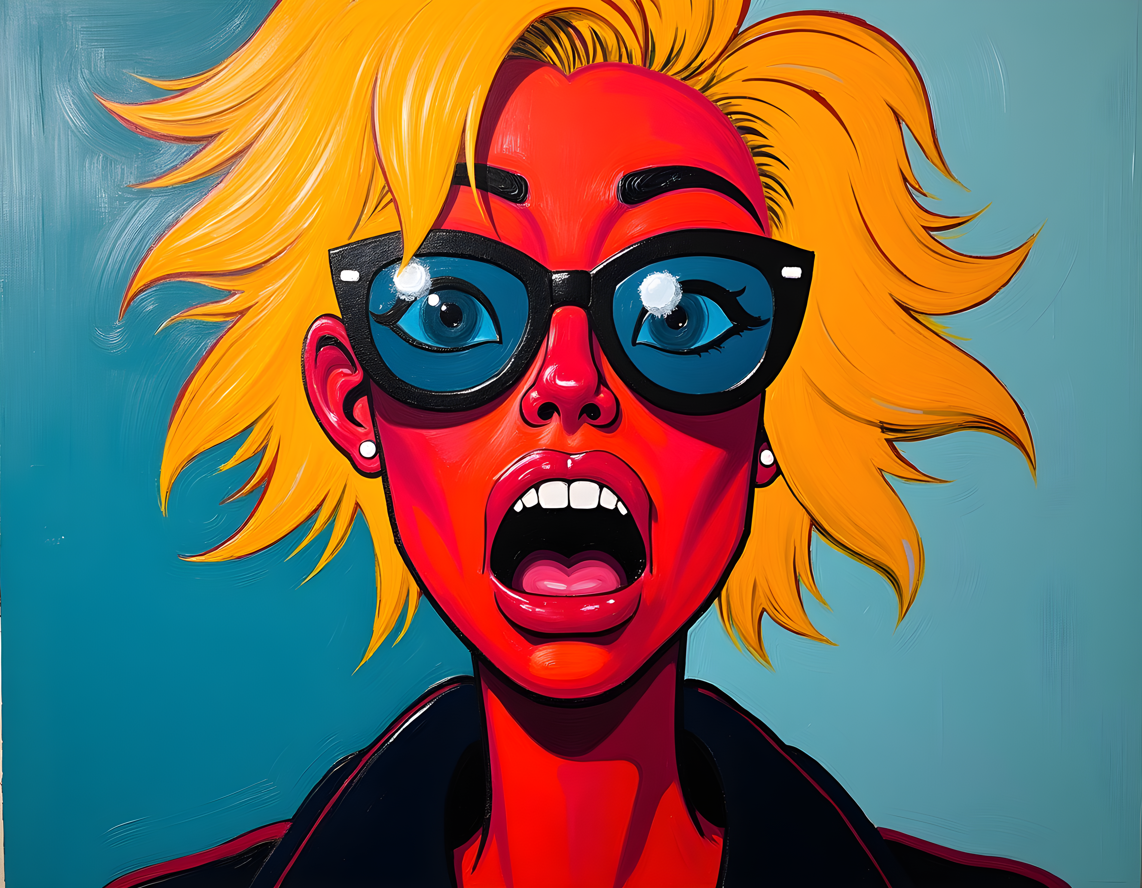 Bold Red Face Yellow Hair Pop Art Abstract Wall Art
