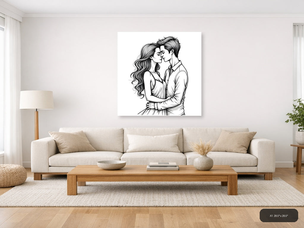 Romantic Couple Line Art Portrait Wall Art — A1 / Living Room