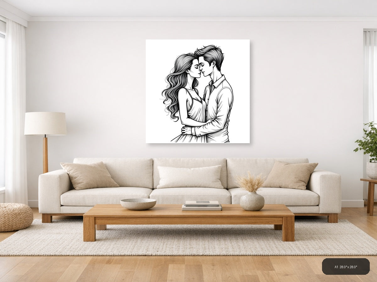 Romantic Couple Line Art Portrait Wall Art — A1 / Living Room
