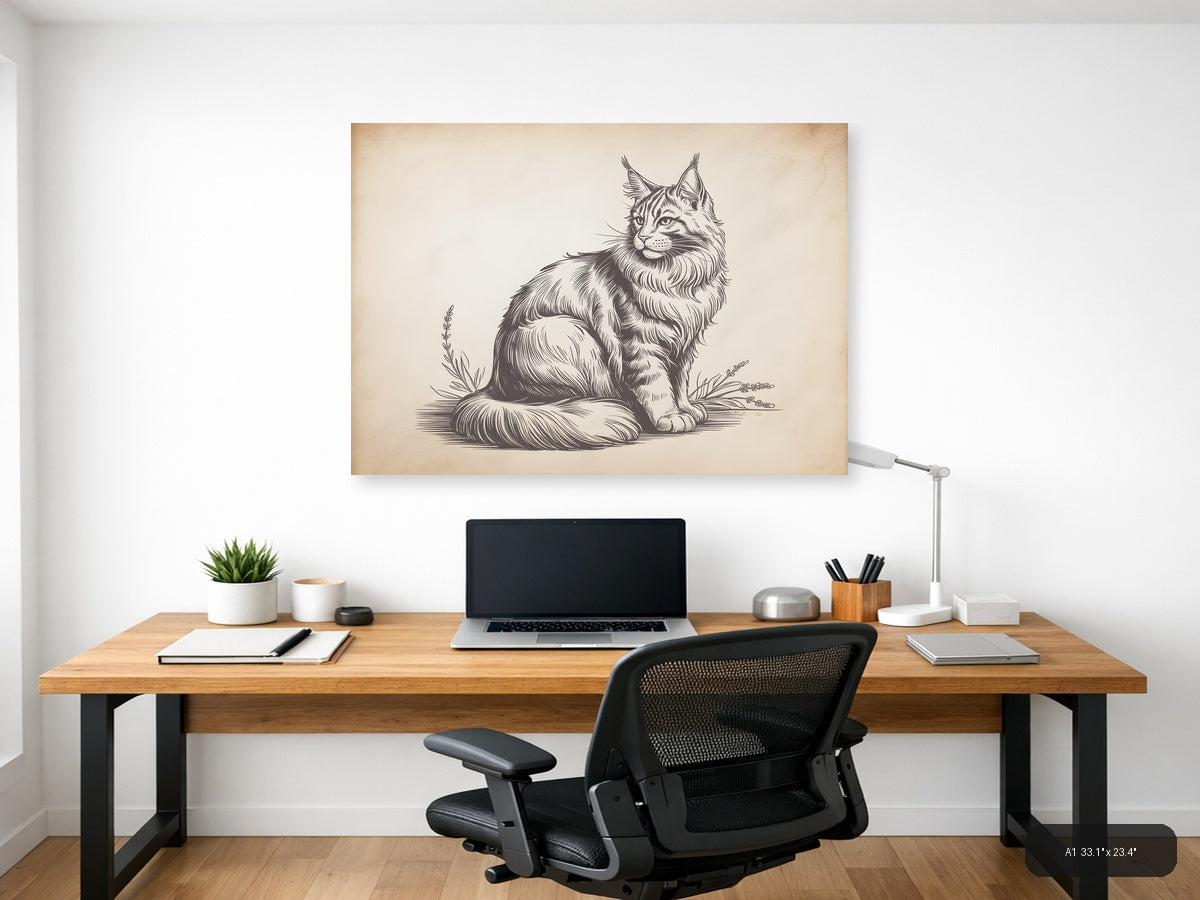 Majestic Lynx Line Art Portrait Wall Art — A1 / Office