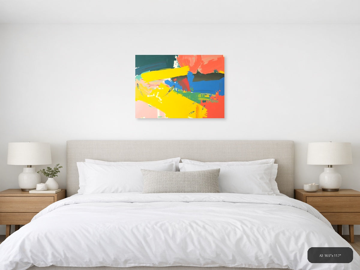 Vibrant Abstract Landscape with Boats - Modern Wall Art — A3 / Bedroom