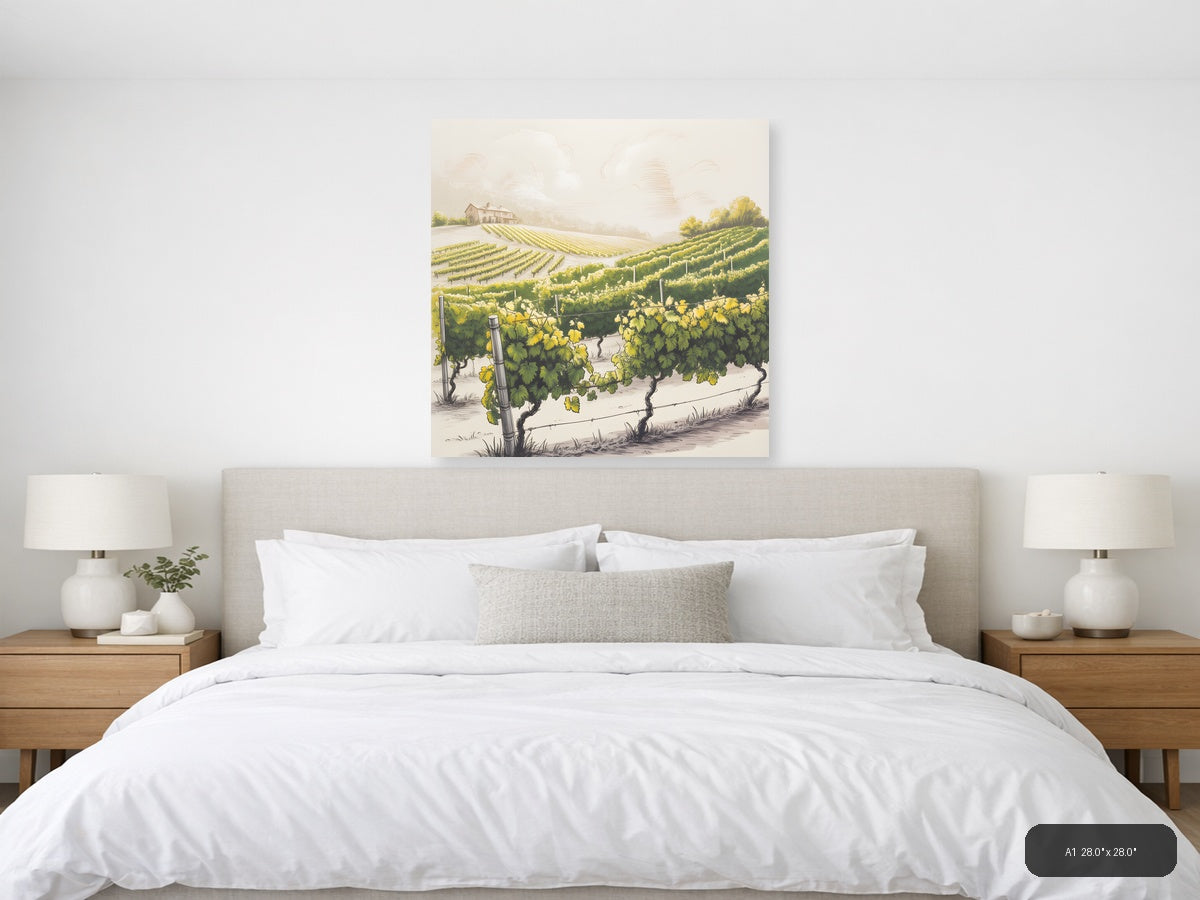 Tuscan Vineyard Landscape Line Art Wall Art — A1 / Bedroom