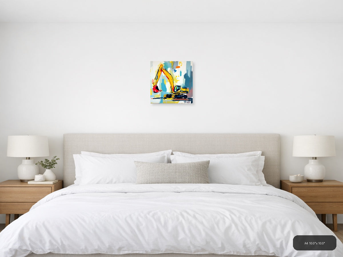 Yellow Excavator Abstract Construction Wall Art — A4 / Bedroom