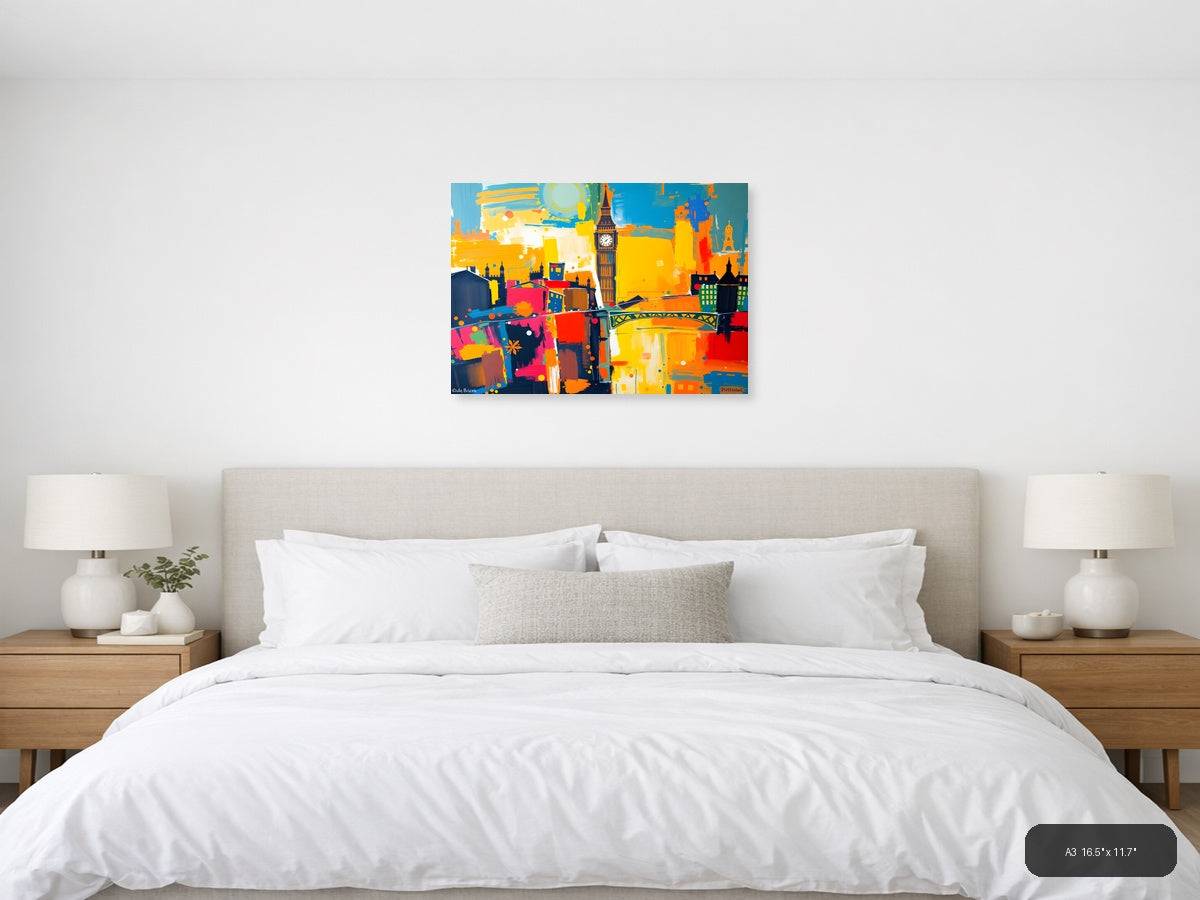 Abstract London Skyline Big Ben Colorful Modern Wall Art — A3 / Bedroom