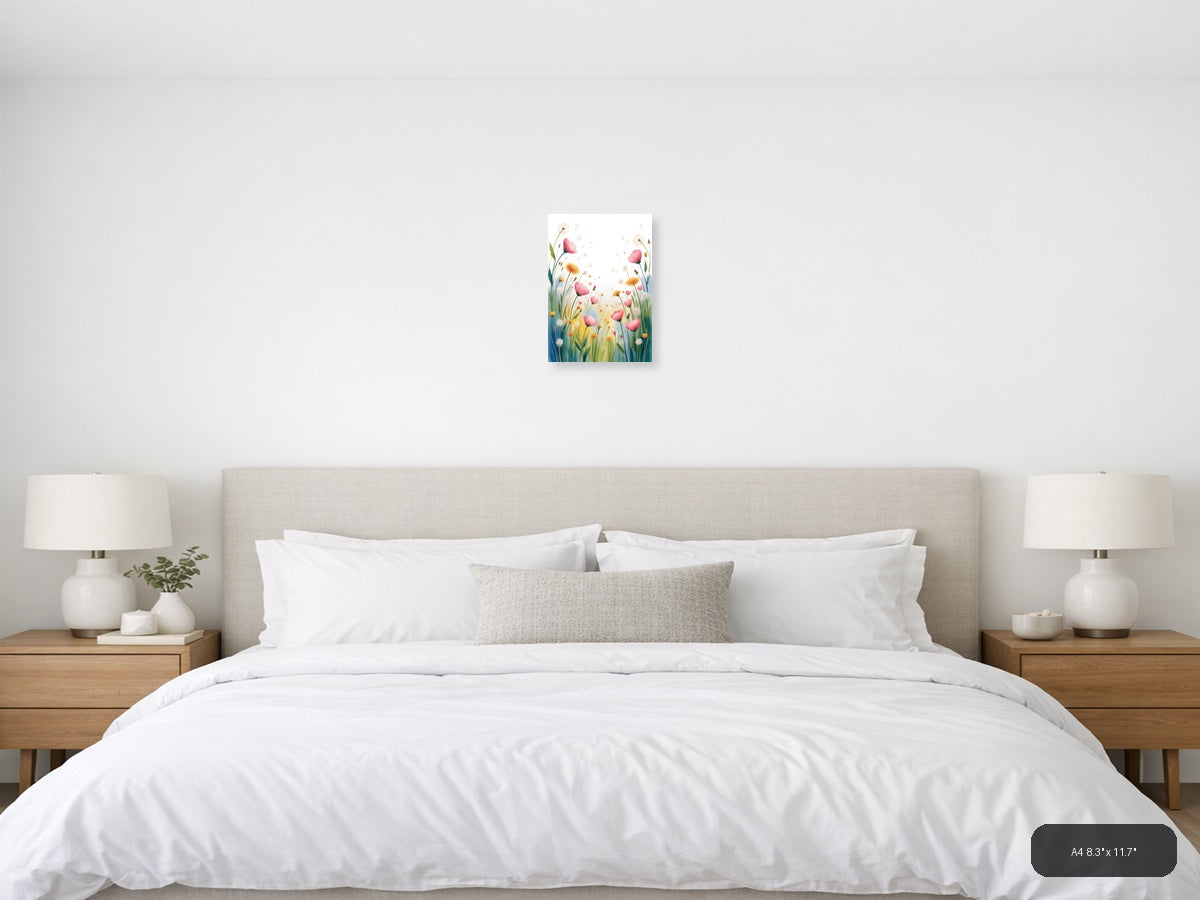 Pink Wildflowers & Dandelions Watercolor Wall Art — A4 / Bedroom
