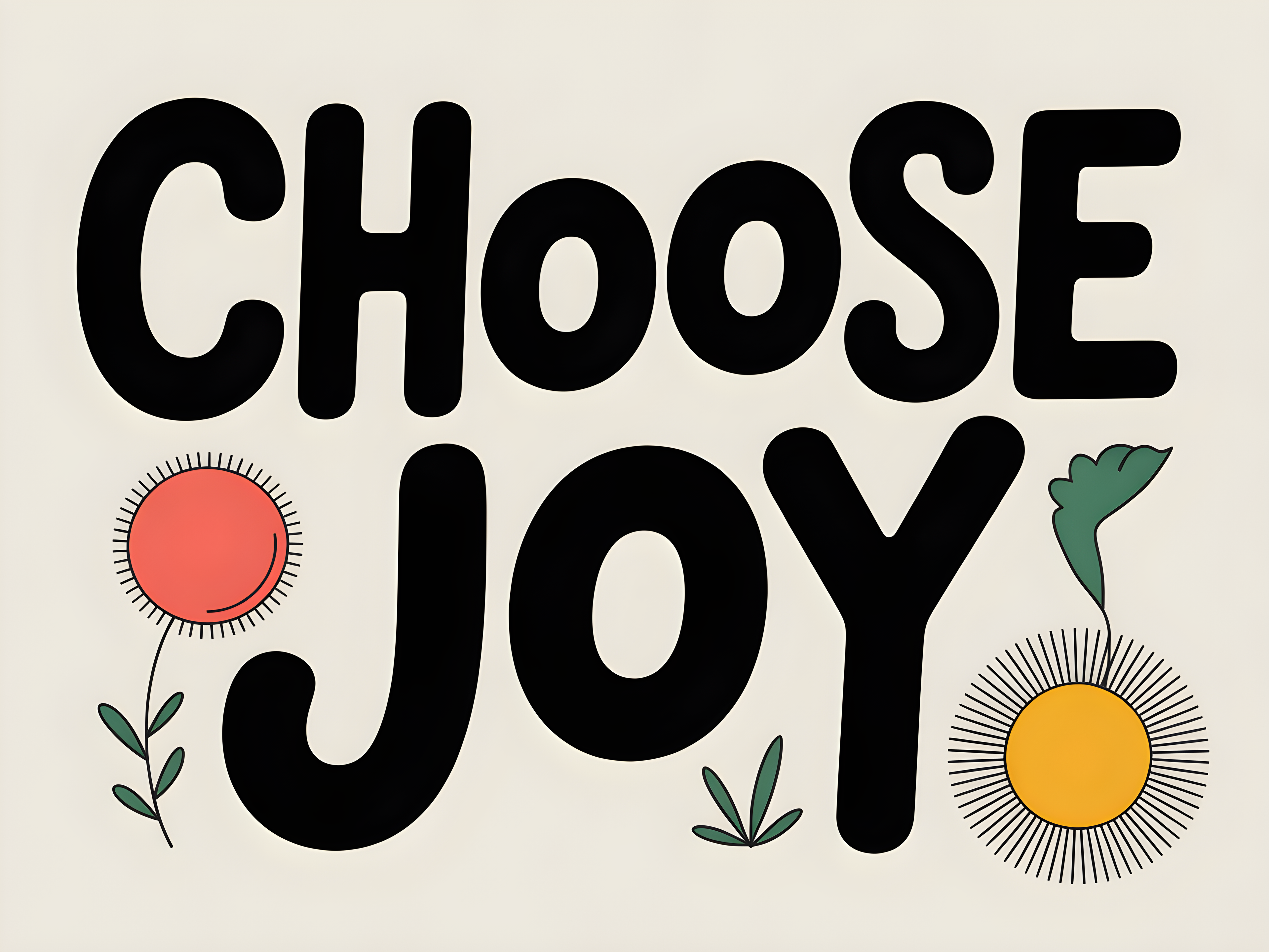Choose Joy Line Art Print with Flowers and Sun Wall Art