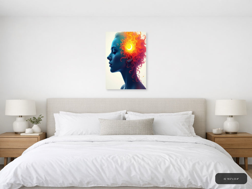 Blue Profile with Fiery Cosmic Energy Abstract Wall Art — A2 / Bedroom