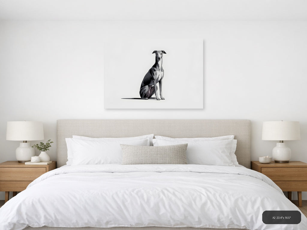 Minimalist Greyhound Sitting Portrait Wall Art — A2 / Bedroom