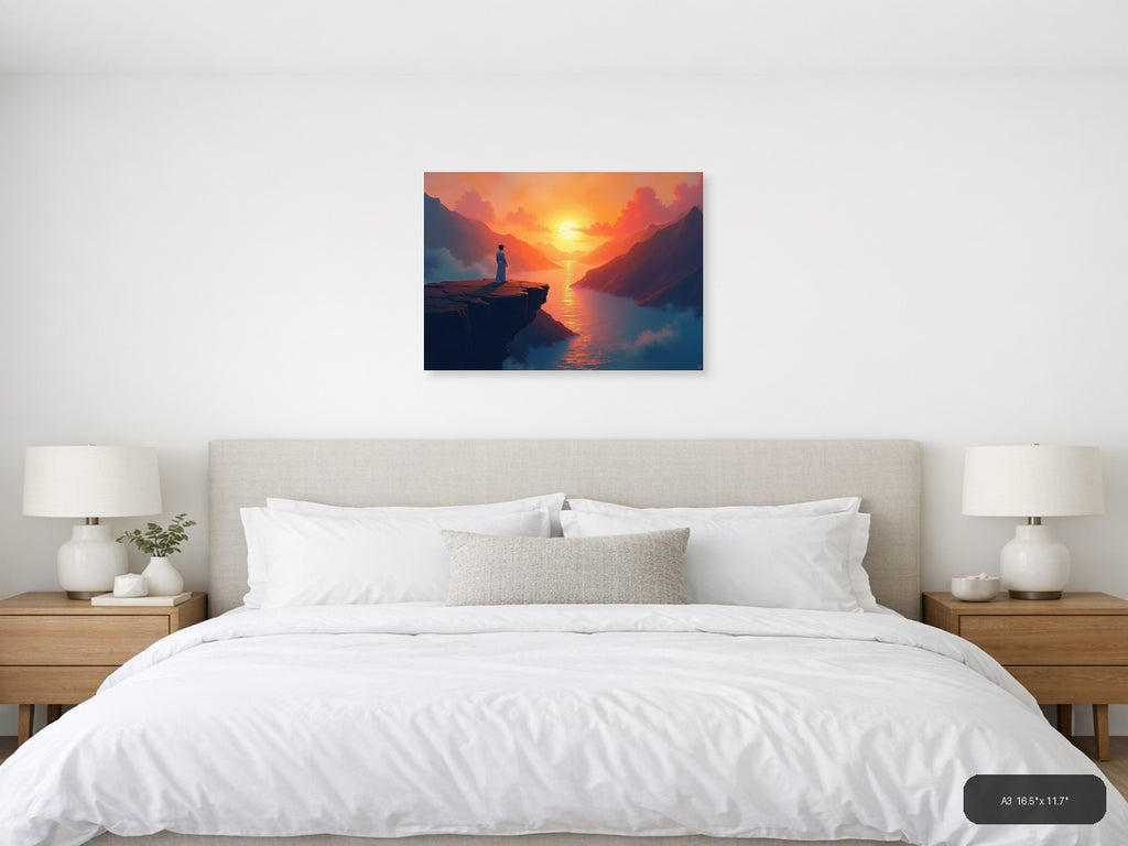 Sunset Mountain Valley Abstract Landscape Wall Art — A3 / Bedroom