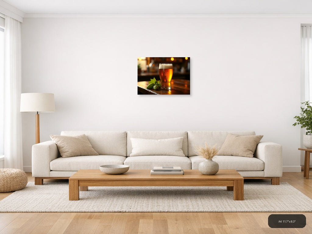 Craft Beer with Hops Photography Wall Art — A4 / Living Room
