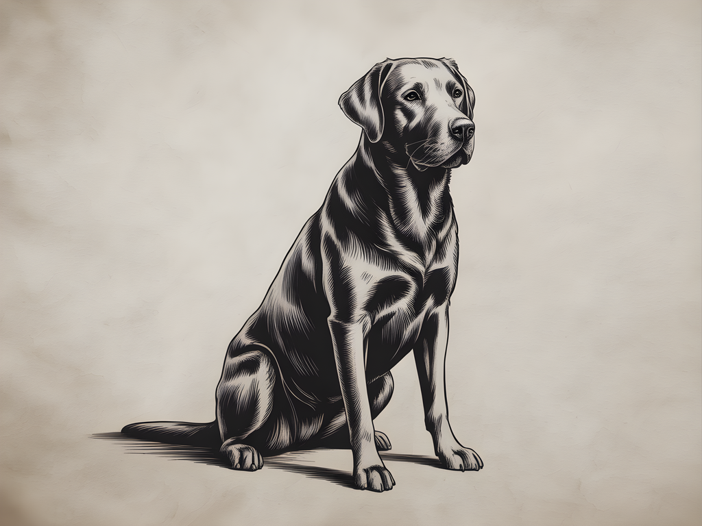 Sitting Labrador Retriever Line Art Black & White Wall Art