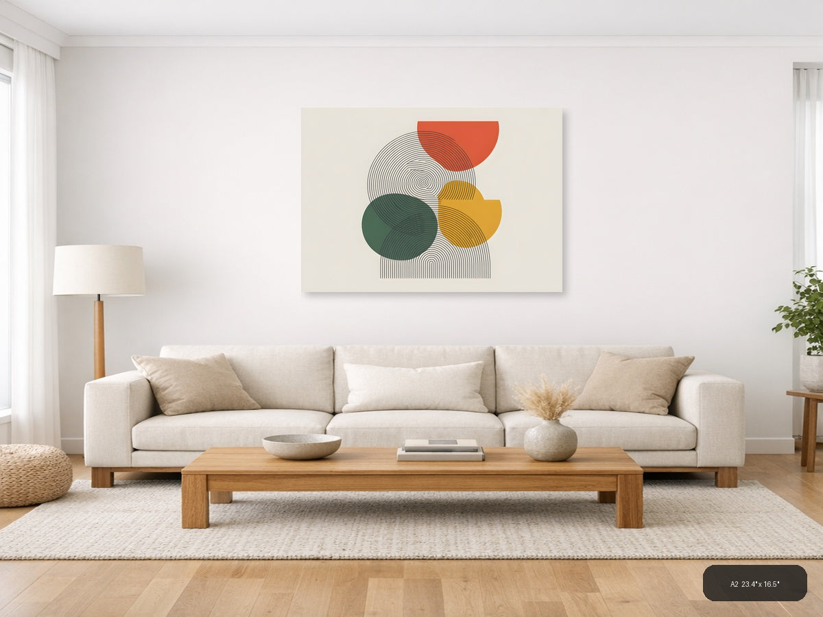 Abstract Line Art with Geometric Shapes Wall Art — A2 / Living Room
