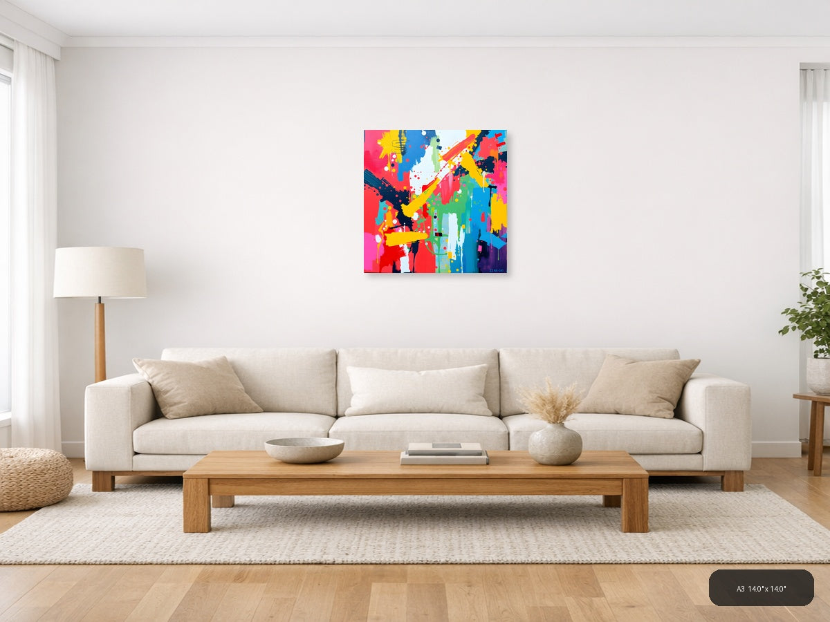 Vibrant Abstract Splash Pop Art Wall Art — A3 / Living Room