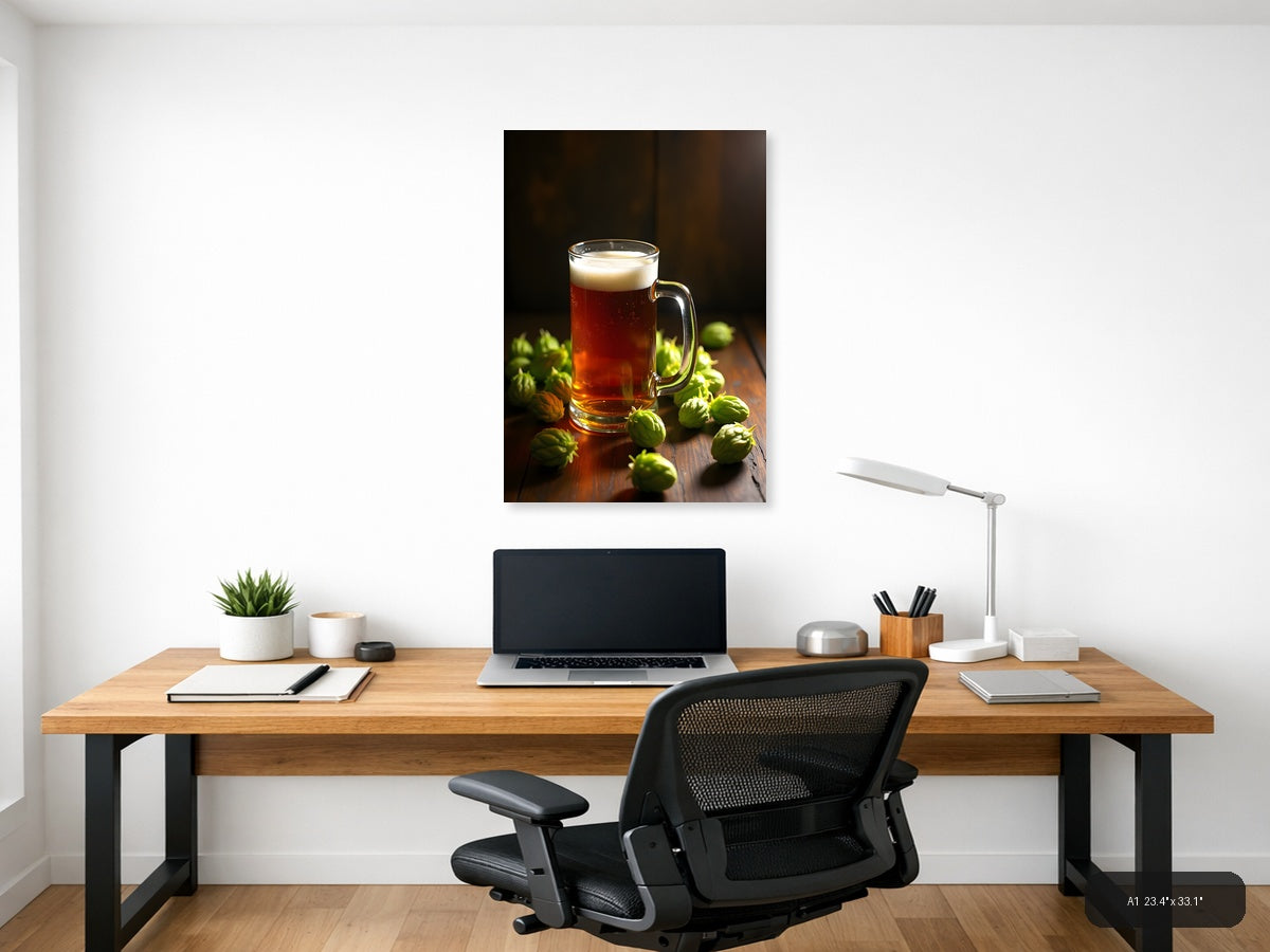 Beer Mug with Hops Still Life Photography Wall Art — A1 / Office