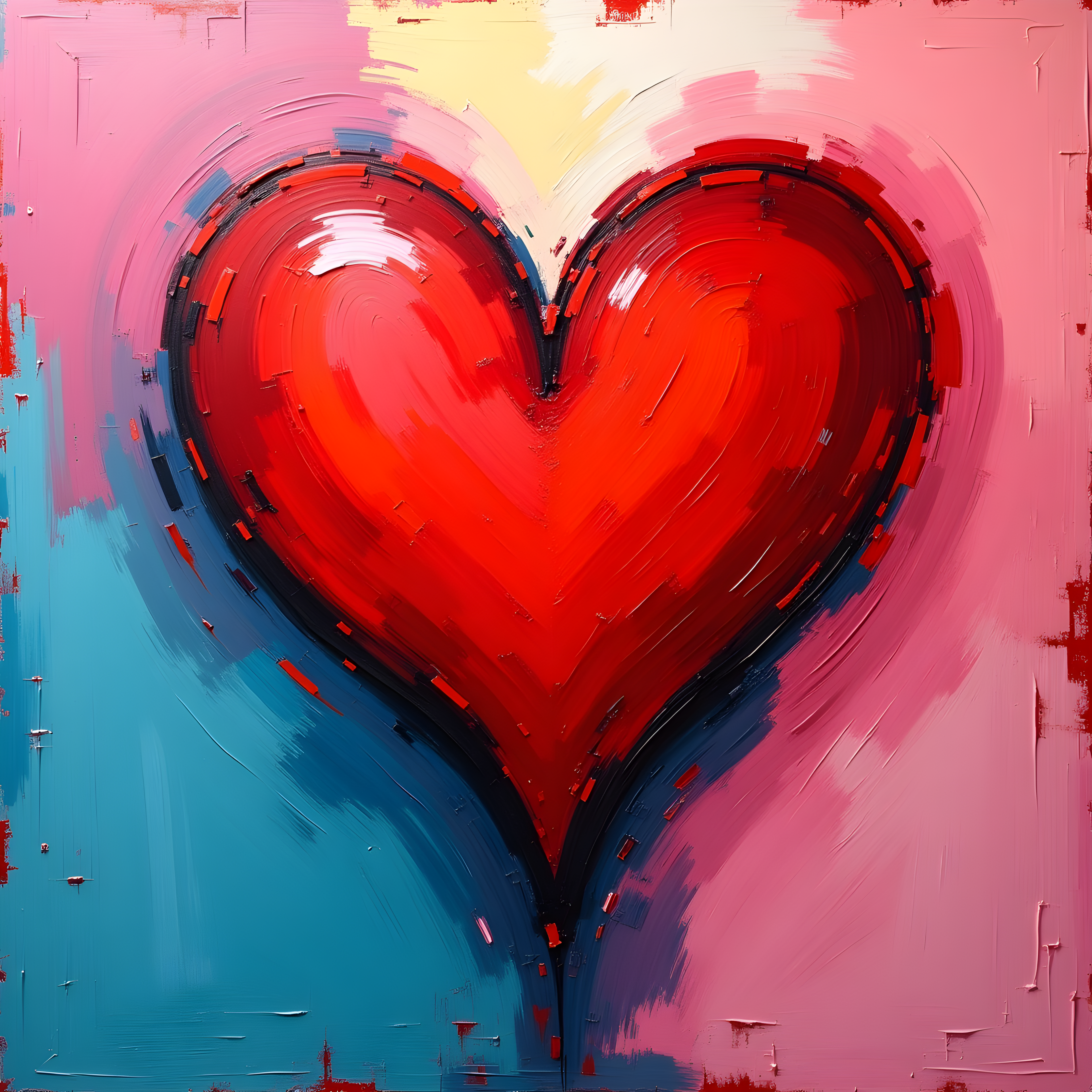 Red Heart Abstract Modern Painting Wall Art