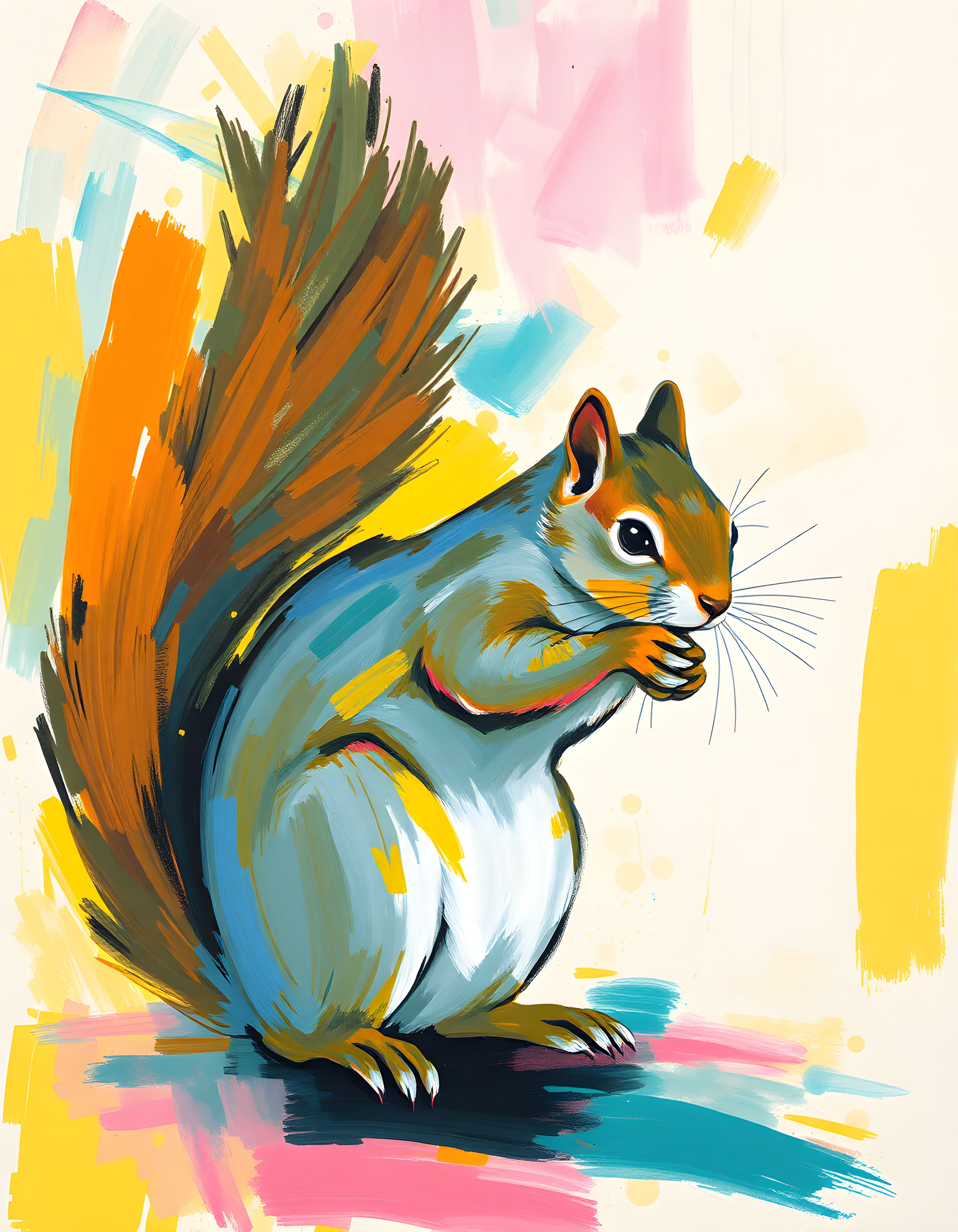 Colorful Abstract Squirrel Portrait Wall Art