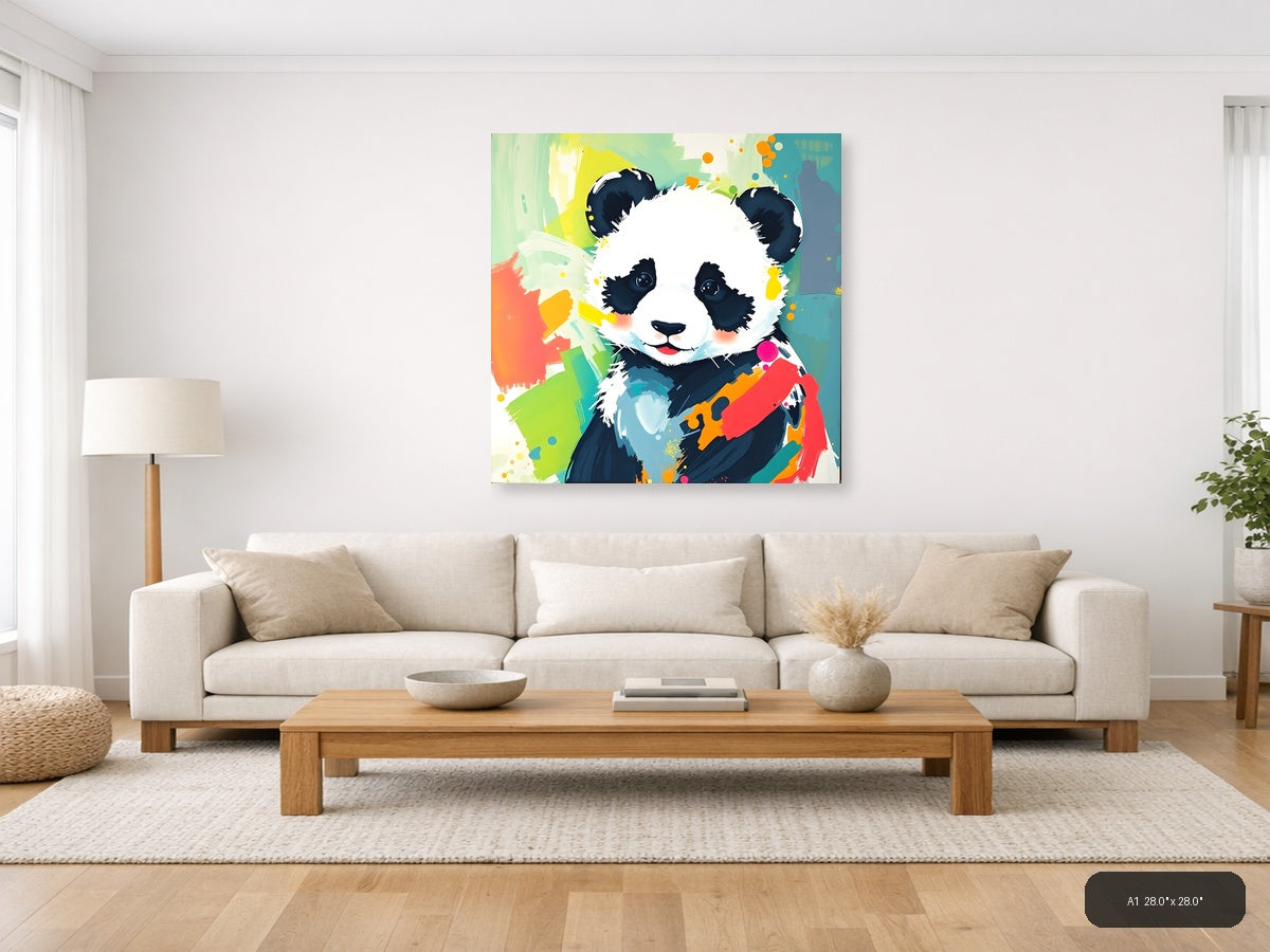 Playful Panda Abstract Colorful Pop Art Wall Art — A1 / Living Room