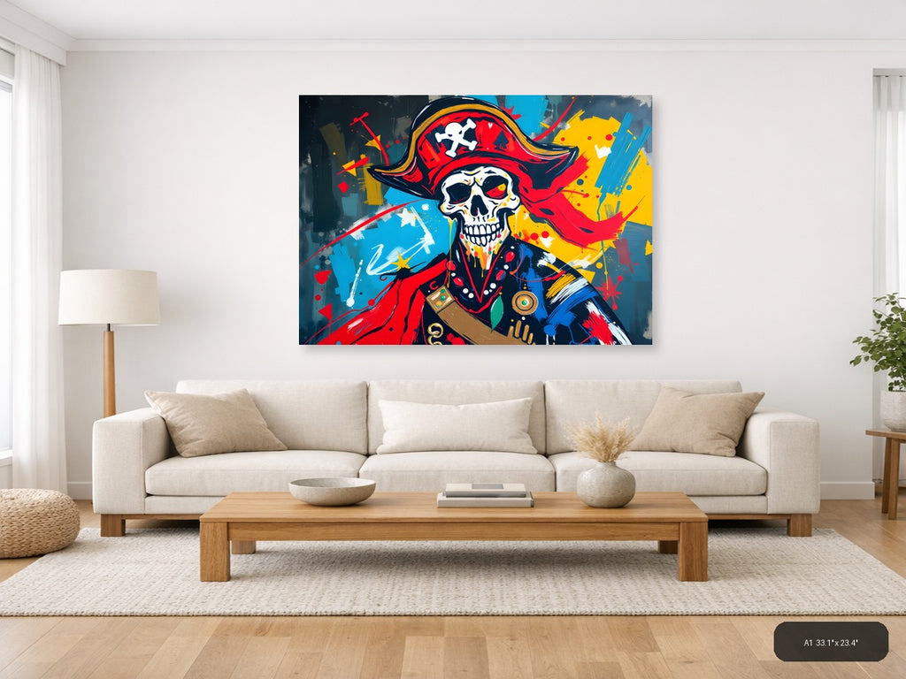 Pirate Skull Red Abstract Canvas Wall Art — A1 / Living Room