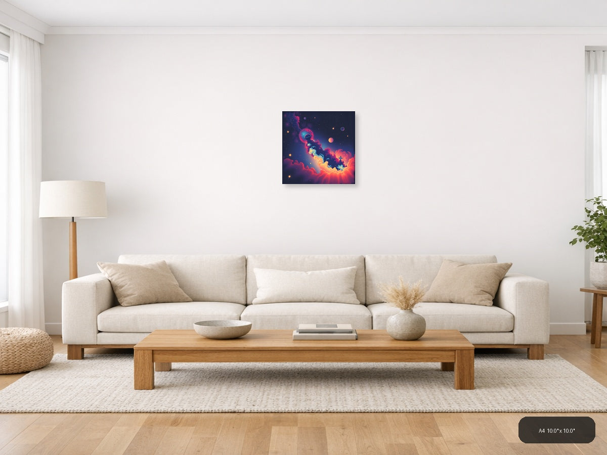 Vintage Cosmic Galaxy with Planet and Cross Wall Art — A4 / Living Room