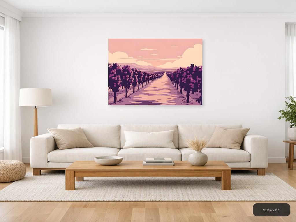 Vintage Purple Vineyard Landscape Wall Art — A2 / Living Room