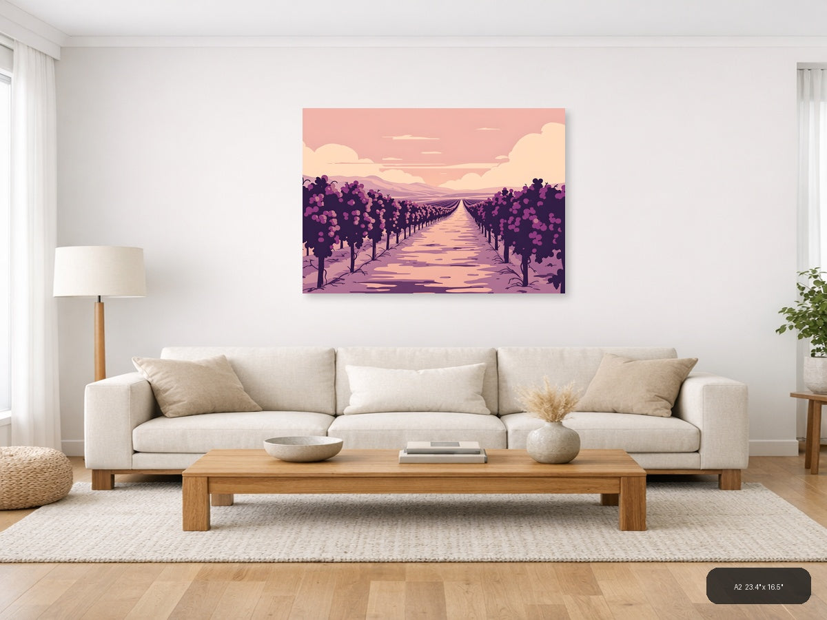 Vintage Purple Vineyard Landscape Wall Art — A2 / Living Room
