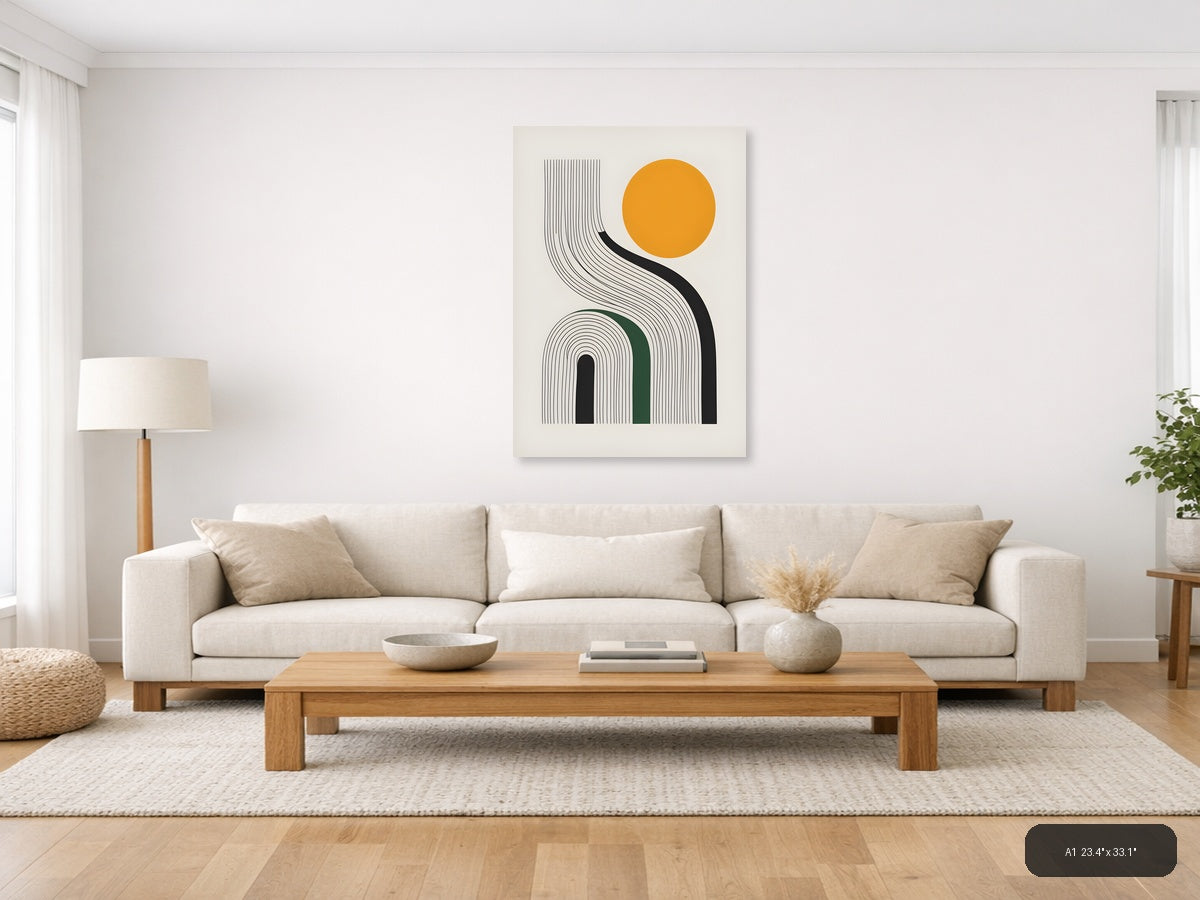 Modern Line Art Sun and Arch Geometric Wall Art — A1 / Living Room