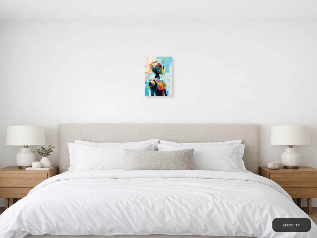 Colorful Robot Head Abstract Portrait Wall Art — A4 / Bedroom
