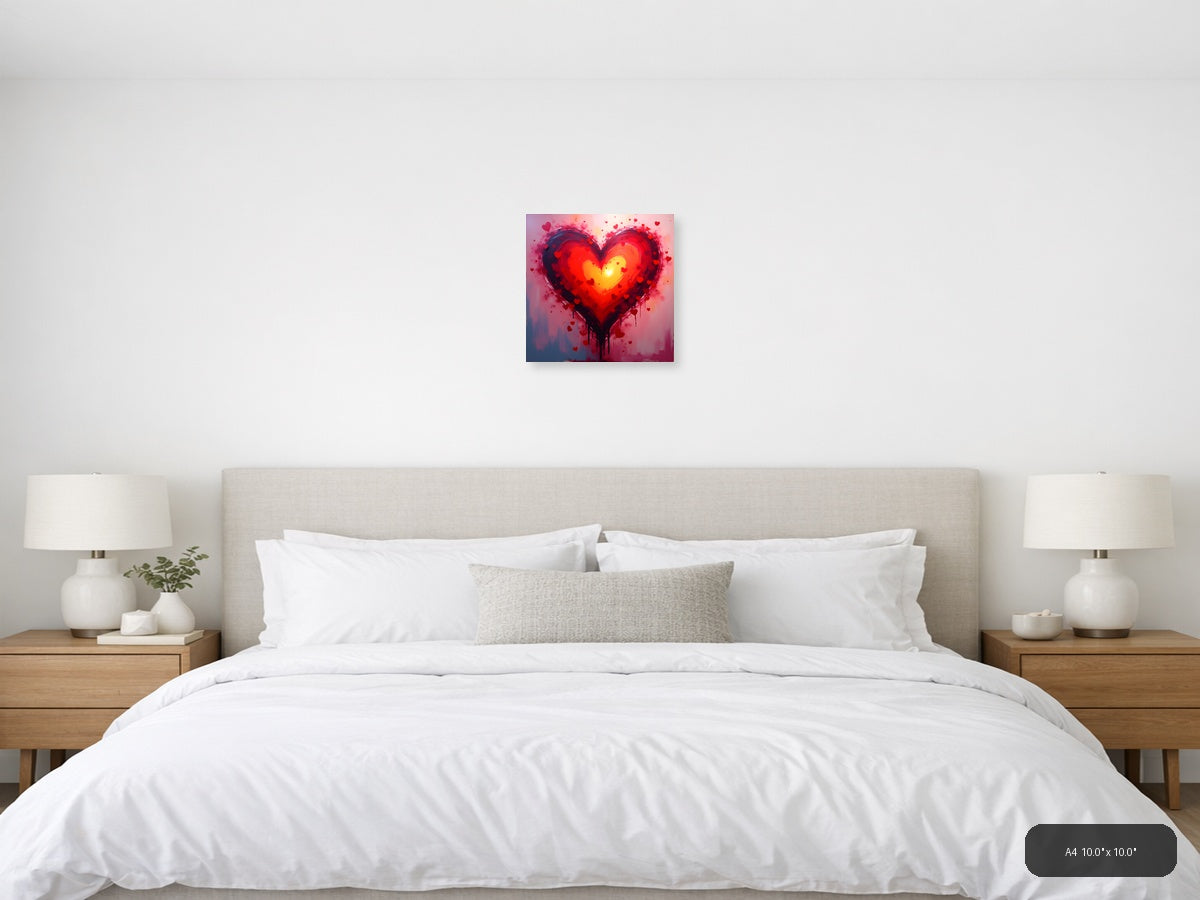 Abstract Glowing Heart with Radiant Center Wall Art — A4 / Bedroom