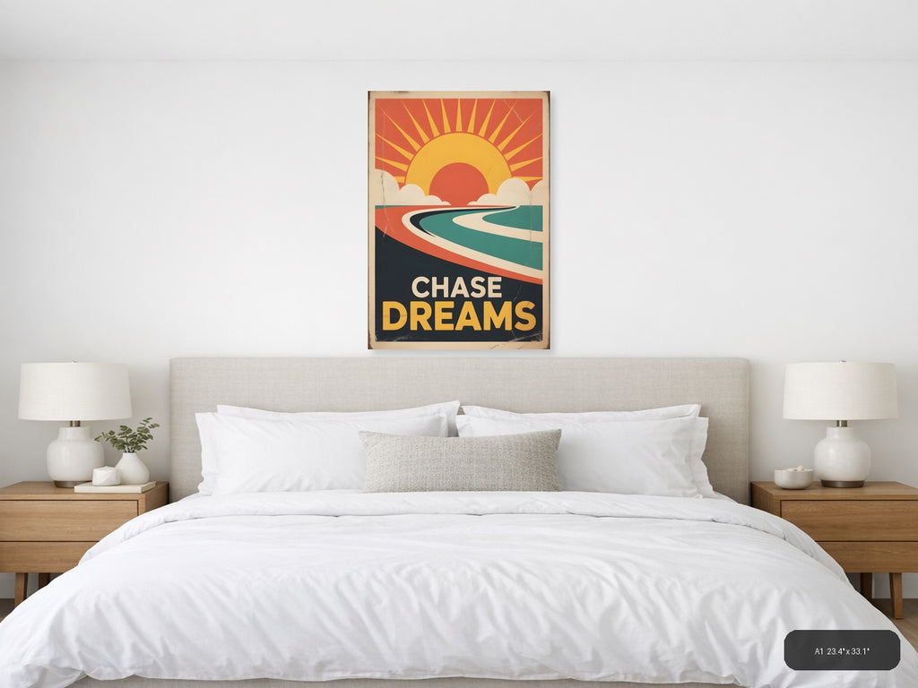 Chase Dreams Vintage Sunrise Beach Wall Art Print — A1 / Bedroom