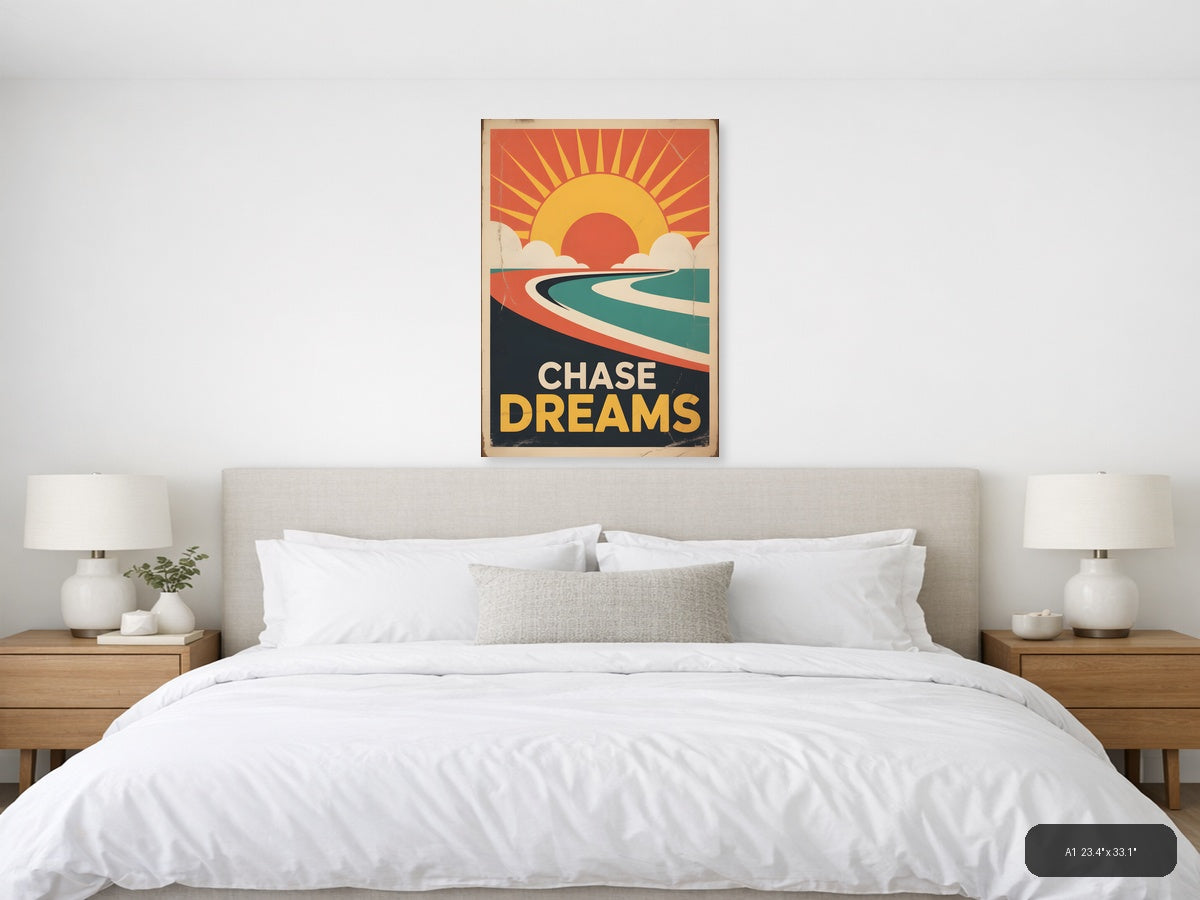 Chase Dreams Vintage Sunrise Beach Wall Art Print — A1 / Bedroom