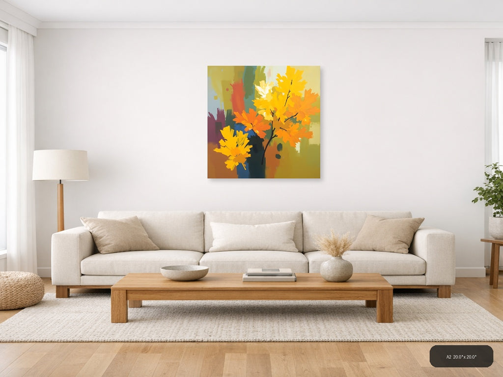 Abstract Autumn Leaves Branch Yellow Orange Wall Art — A2 / Living Room