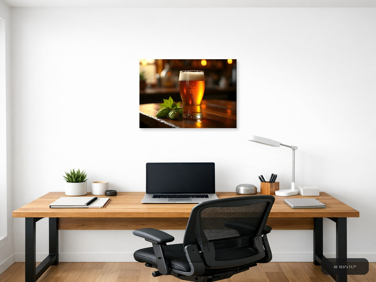 Craft Beer with Hops Photography Wall Art — A3 / Office