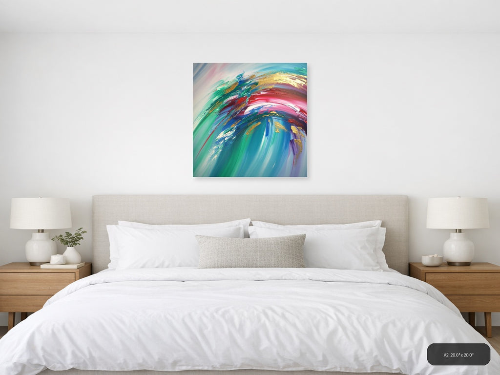 Colorful Abstract Swirl with Gold Accents Wall Art — A2 / Bedroom