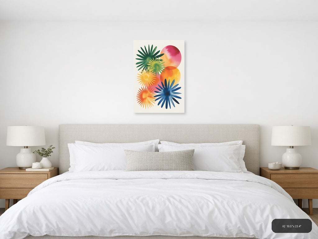 Colorful Watercolor Sunflowers & Circles Wall Art — A2 / Bedroom