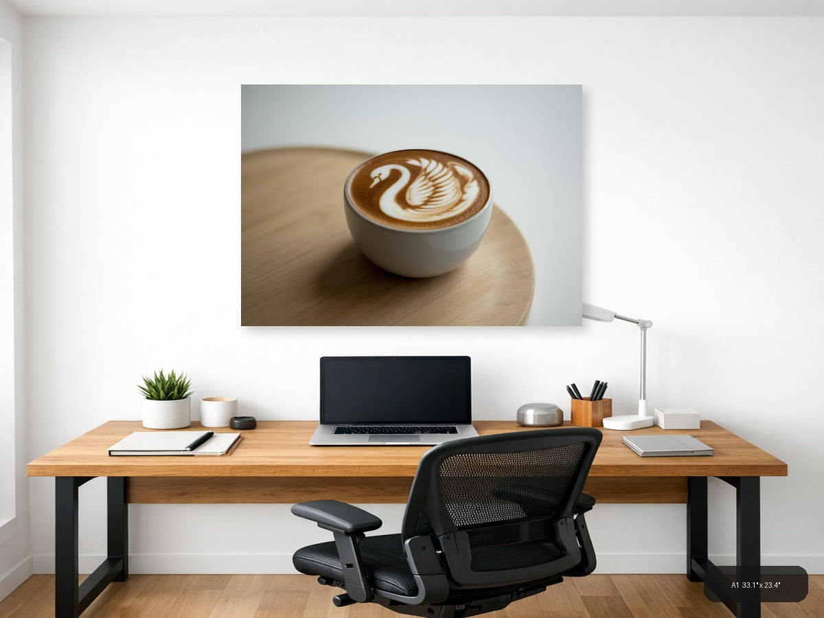 Minimalist Swan Latte Art Coffee Wall Art — A1 / Office