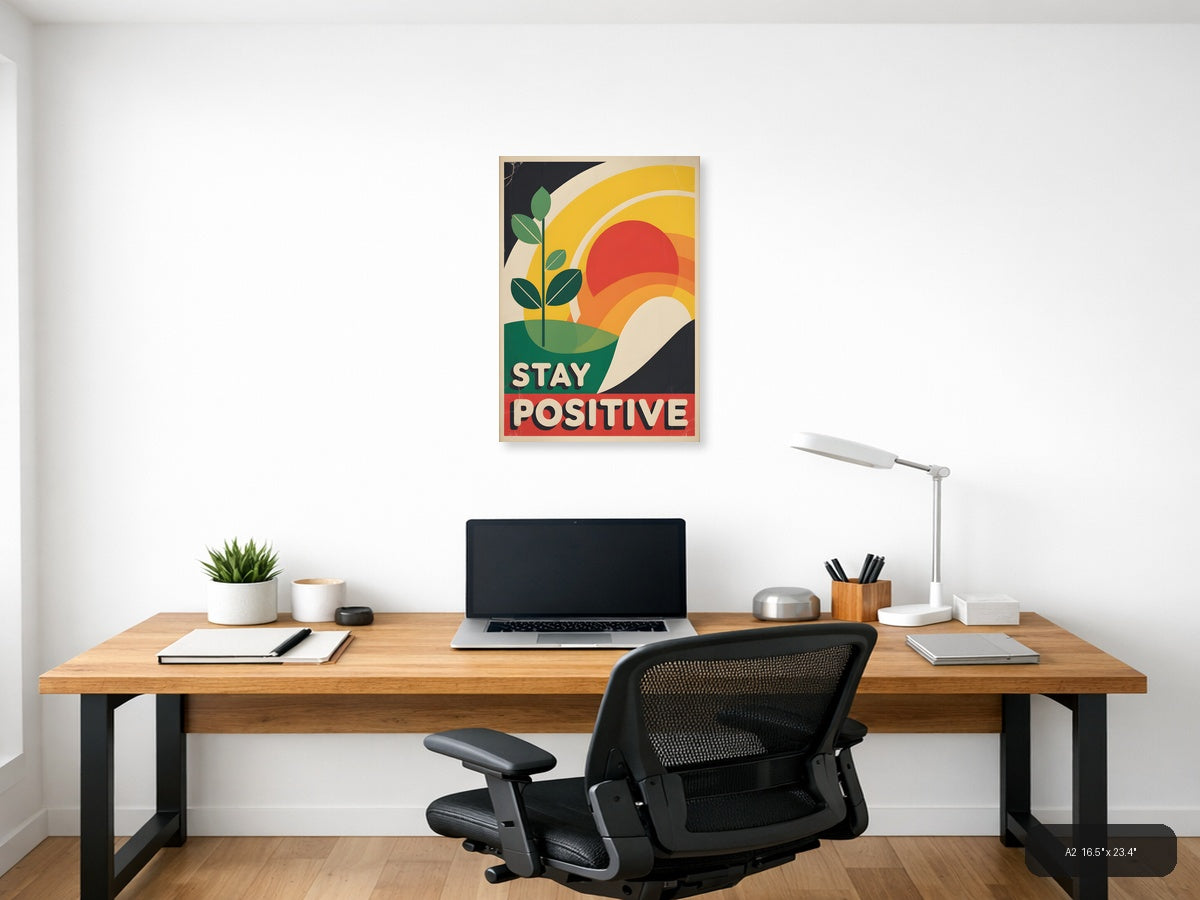 Stay Positive Vintage Sunrise Plant Wall Art — A2 / Office