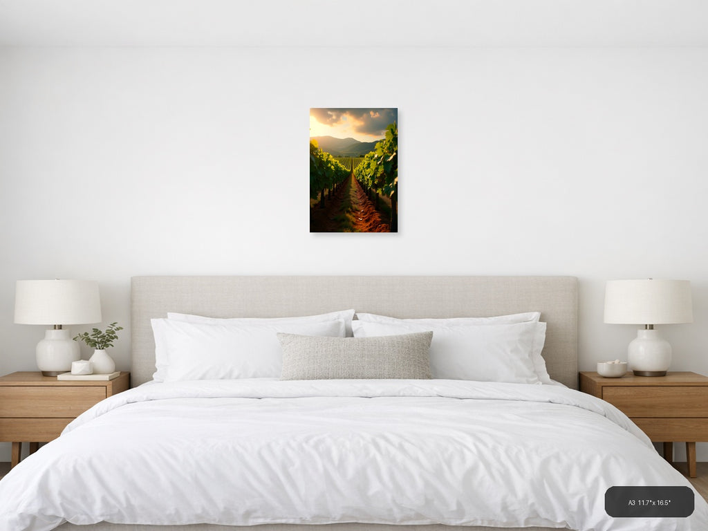 Golden Vineyard Valley Sunset Photography Wall Art — A3 / Bedroom