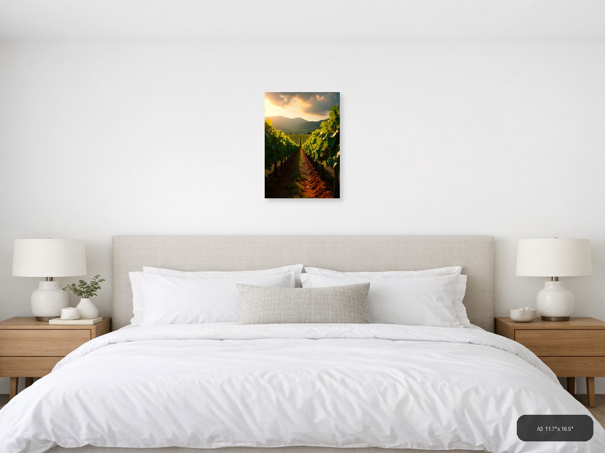 Golden Vineyard Valley Sunset Photography Wall Art — A3 / Bedroom