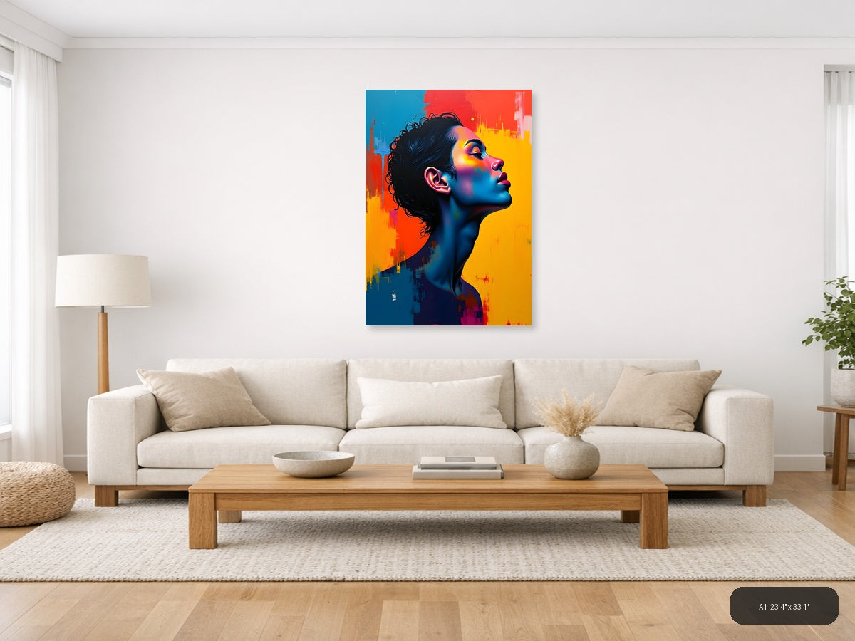 Vibrant Abstract Portrait with Neon Glow Wall Art — A1 / Living Room