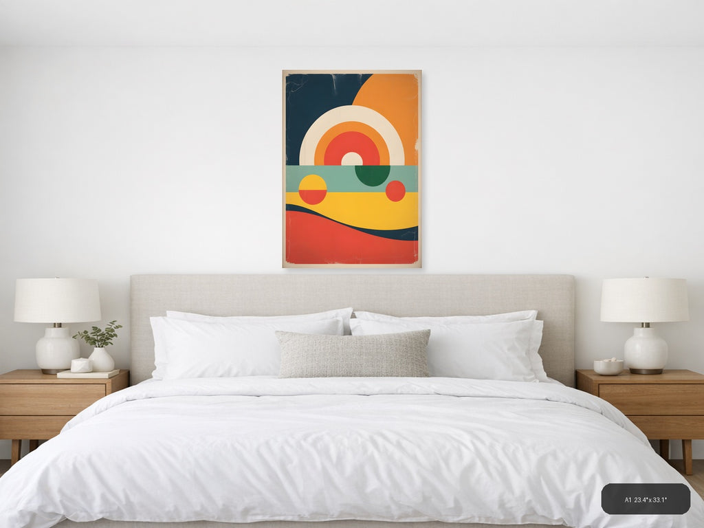 Vintage Retro Sunset Landscape Abstract Wall Art — A1 / Bedroom