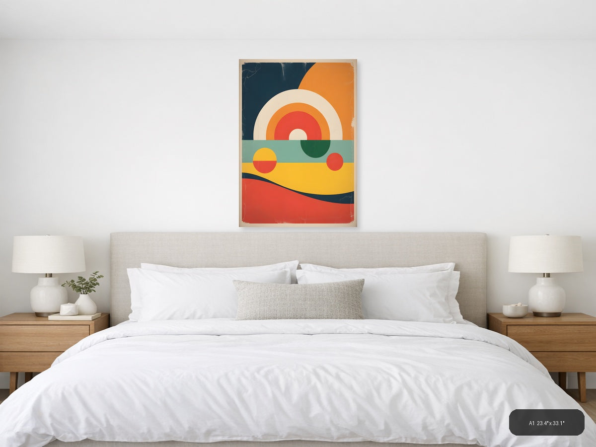 Vintage Retro Sunset Landscape Abstract Wall Art — A1 / Bedroom