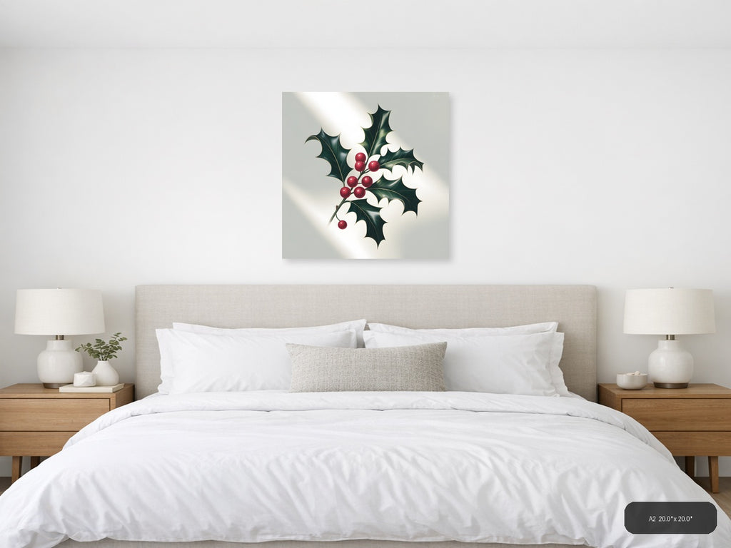 Holly Berries & Leaves Minimalist Square Wall Art — A2 / Bedroom