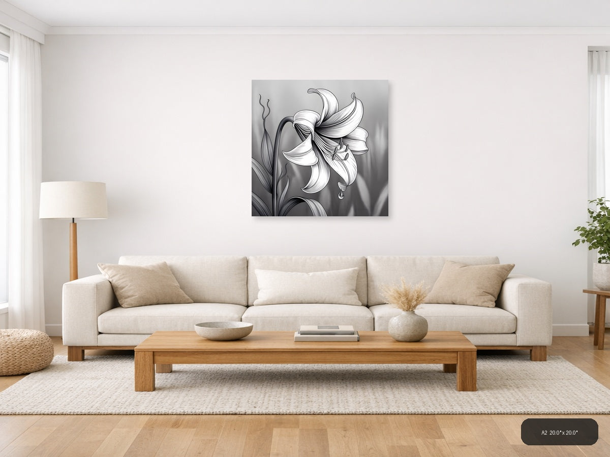 Oriental Lily Line Art Botanical Drawing Wall Art — A2 / Living Room