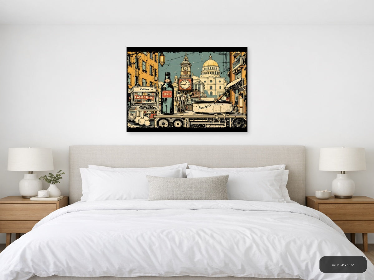 Vintage City Street Scene with Capitol Dome Wall Art — A2 / Bedroom
