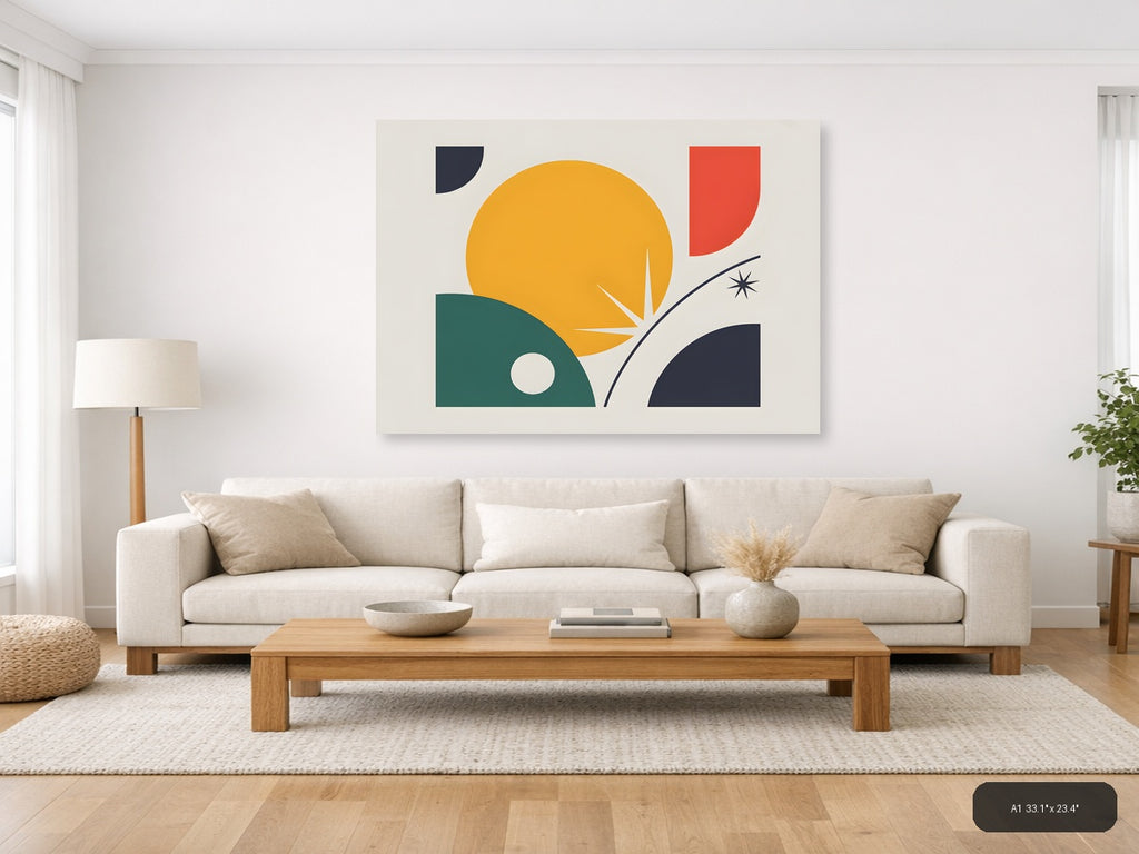 Minimalist Sunset Landscape with Geometric Shapes Wall Art — A1 / Living Room