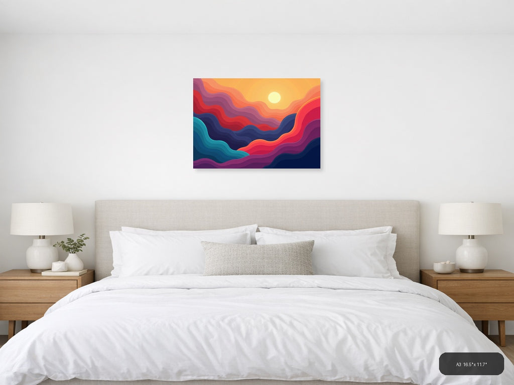 Colorful Abstract Sunset Waves Landscape Wall Art — A3 / Bedroom