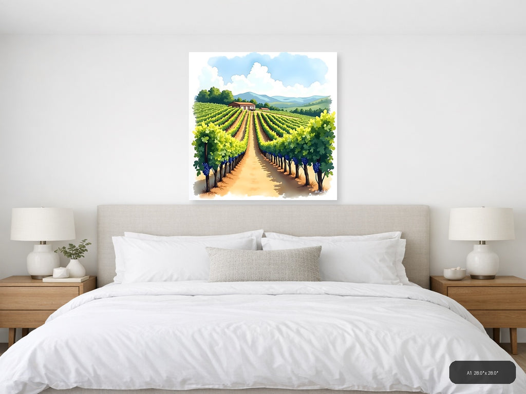 Vineyard Landscape Watercolor Wall Art — A1 / Bedroom